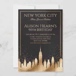 Invitation New York 90e Anniversaire Or Noir