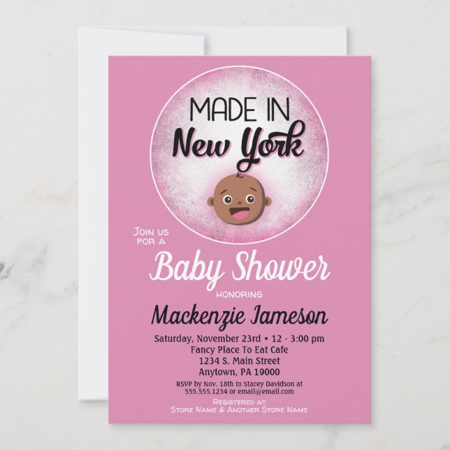 Invitation New York Baby shower Africain Américain Pink Baby (Devant)