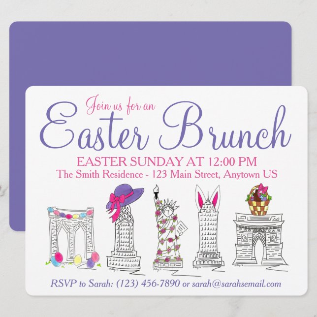 Invitation New York City NYC Landmarks Pâques Brunch (Devant / Derrière)