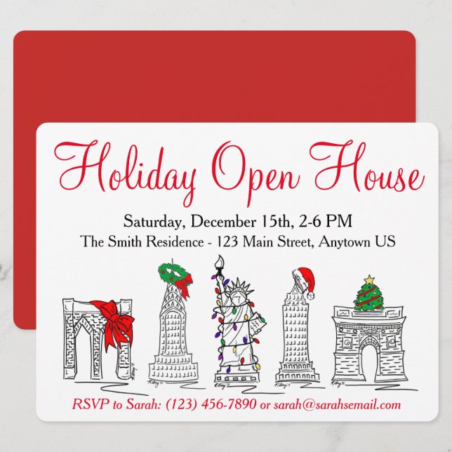 Invitation New York City NYC Points de repère Noël (Devant / Derrière)
