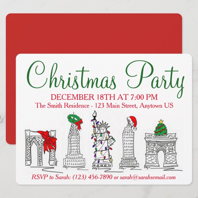 Invitation New York City NYC Points de repère Noël (Devant / Derrière)