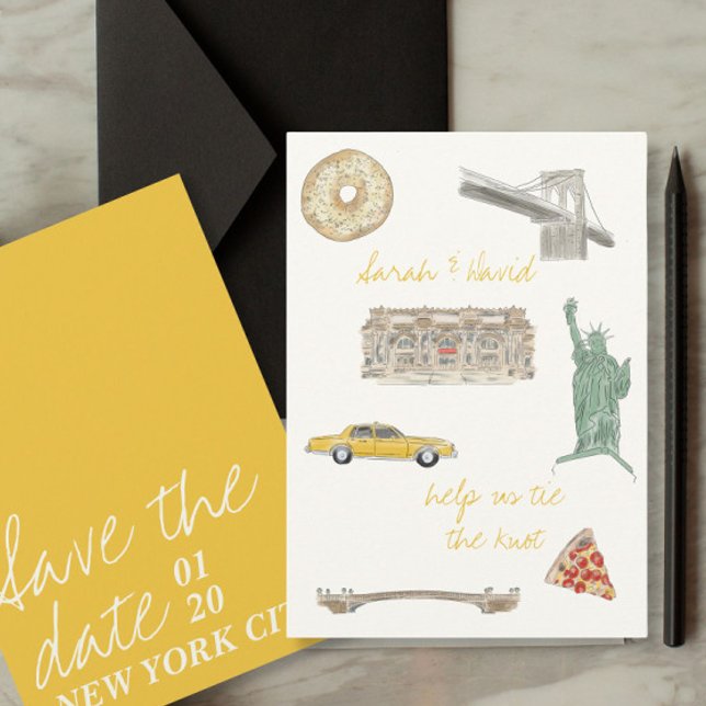 Invitation New York City sauve la date avec dessins (Créateur téléchargé)