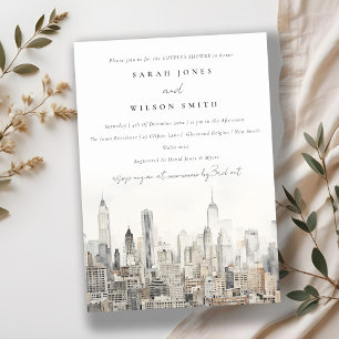 Invitation New York City Skyline Aquarelle Couples Douche