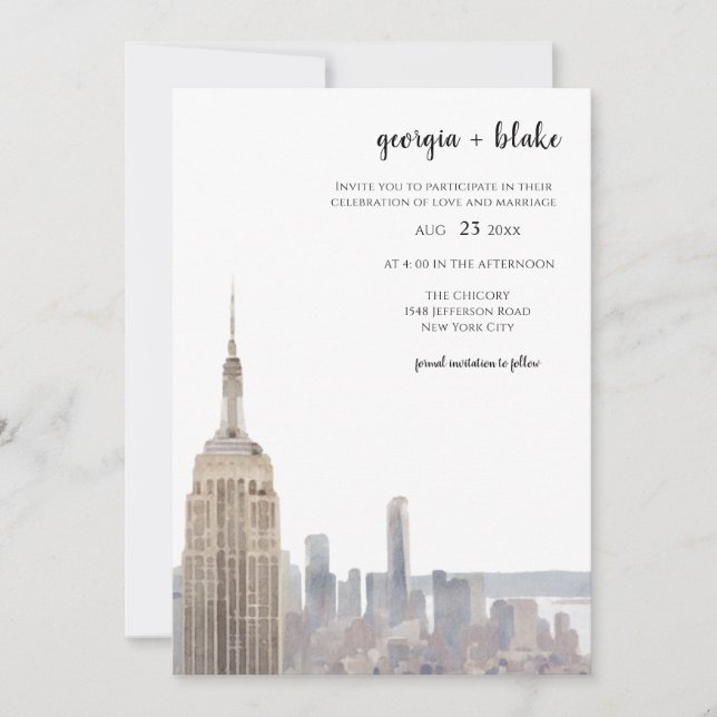 Invitation New York City Skyline Wedding Invite with Photo (Devant)