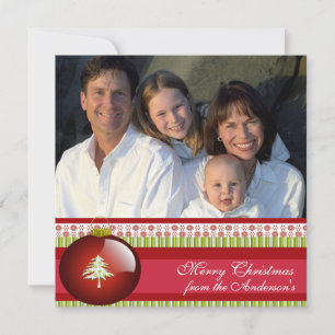 Invitation Newsletter on Back Red Ornament Christmas Card