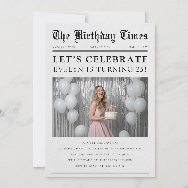 Invitation Newspaper Classic Photo Birthday Celebration  (Devant)