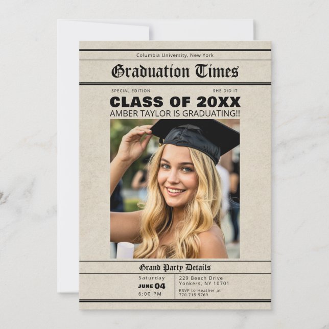 Invitation Newspaper Graduation Class of 20XX Photo  (Devant)