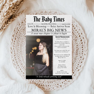 Invitation Newspaper Unique Fun Photo aesthetic Baby Shower