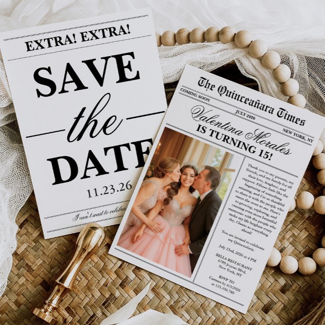 Invitation Newspaper Unique Fun Photo Quinceanera (Créateur téléchargé)