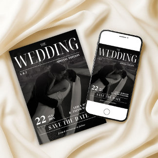 Invitation Newspaper Wedding Save the Date Modern Magazine