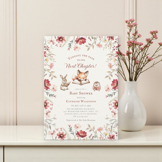 Invitation Next Chapter  animals wildflowers baby shower (Créateur téléchargé)