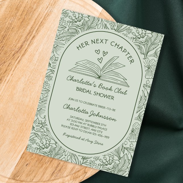 Invitation Next Chapter Book Club Sage Green Bridal Shower (Next Chapter Book Club Sage Green Bridal Shower Invitation)