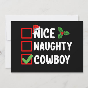 Invitation Nice Naughty Cowboy Liste de Noël
