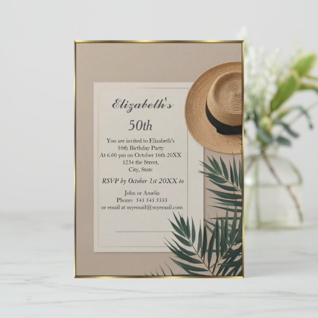 Invitation Nice Summertime hat 50th Birthday Party cream  (Debout devant)
