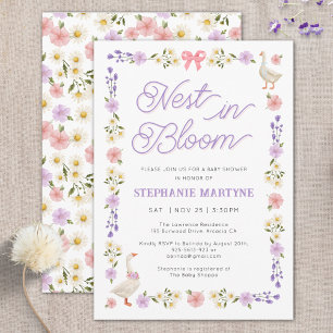Invitation Nid d'oies fleurs sauvages dans le Baby shower en 