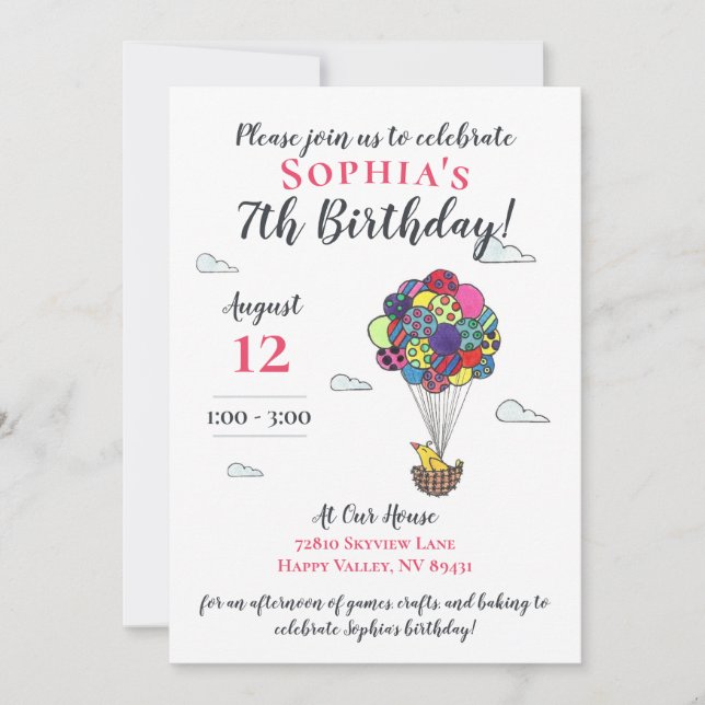 Invitation Nid d'oiseau à air chaud mignon Anniversaire (Devant)