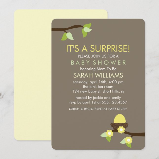 Invitation Nid d'oiseaux et Baby shower de fleurs (Devant / Derrière)