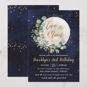 Invitation Night Sky Green Deux la lune 2e fête d'anniversair