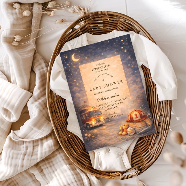 Invitation Night Sky Little Firefighter Baby Shower (Créateur téléchargé)