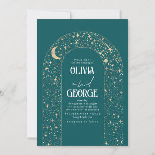 Invitation Night Sky Stars Celestial Romantique Turquoise Mar