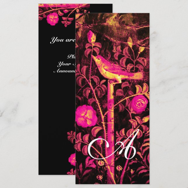 Invitation NIGHTINGALE, MONOGRAMME ROSE Rouge Noir Jaune (Devant / Derrière)
