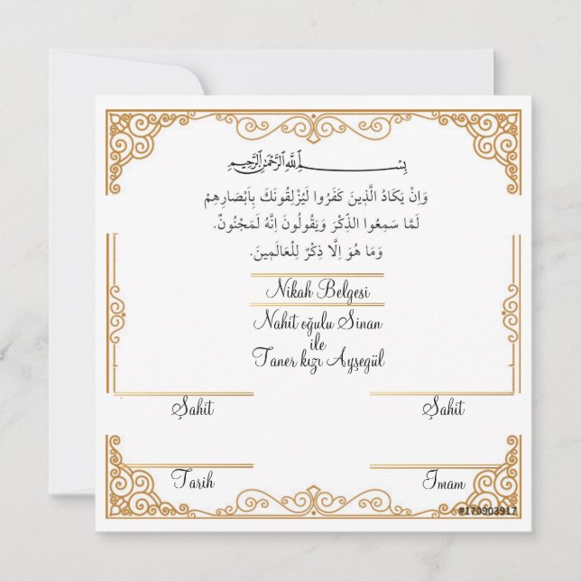Invitation Nikah belgesi (Devant)