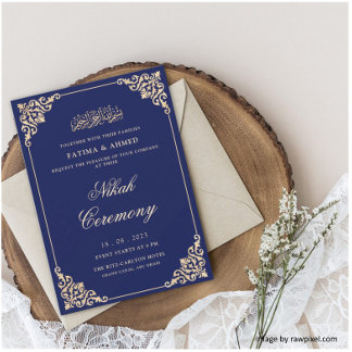 Invitation Nikah Navy Bleu Mariage musulman islamique