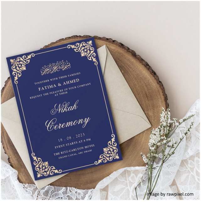 Invitation Nikah Navy Bleu Mariage musulman islamique (Créateur téléchargé)