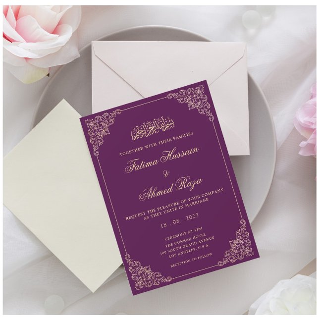 Invitation Nikah Purple Gold Mariage musulman islamique (Créateur téléchargé)