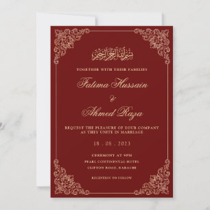 Invitation Nikah Red Gold Mariage musulman islamique