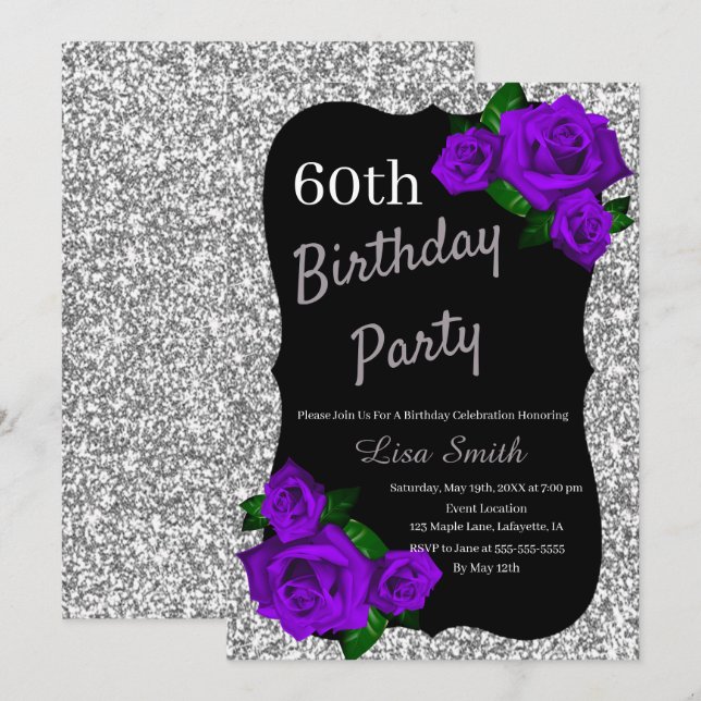 Invitation N'importe quel âge Anniversaire Argent Parties sci (Devant / Derrière)