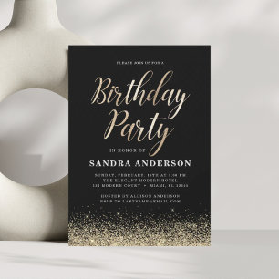 Invitation N'importe quel âge Anniversaire Or Noir Parties sc