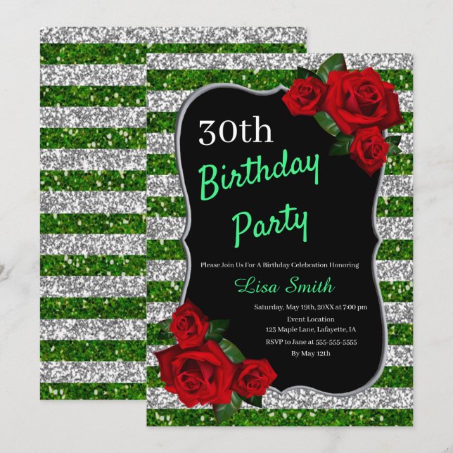 Invitation N'Importe Quel Âge Anniversaire Vert Et Parties sc (Devant / Derrière)