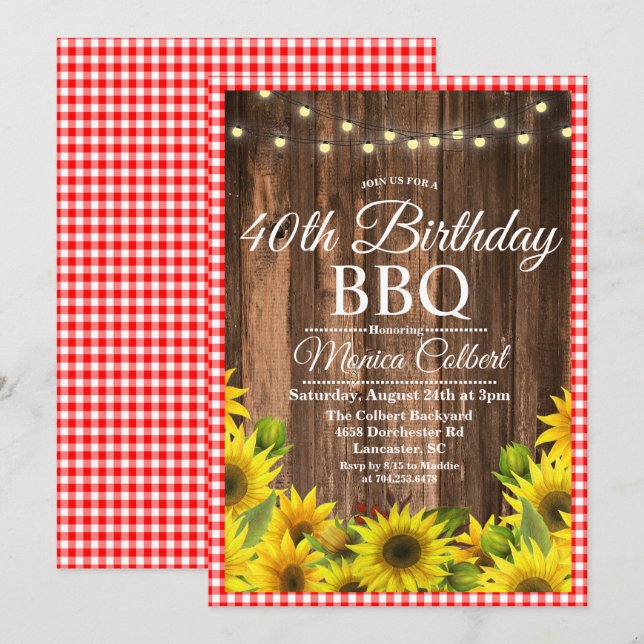 Invitation N'IMPORTE QUEL ÂGE - BBQ Anniversaire Tournesol In (Devant / Derrière)
