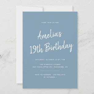 Invitation N'importe quel âge   Dusty Blue Modern Script Anni