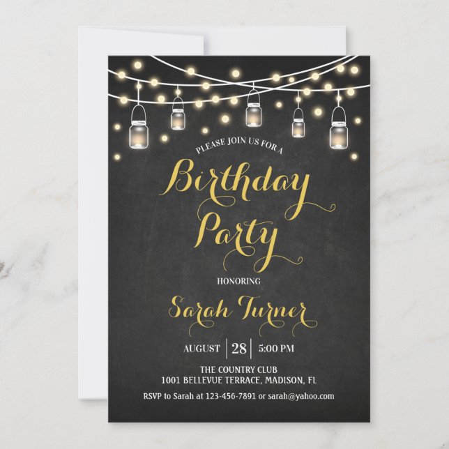 Invitation N'importe quel âge fête d'anniversaire - Chalkboar (Devant)