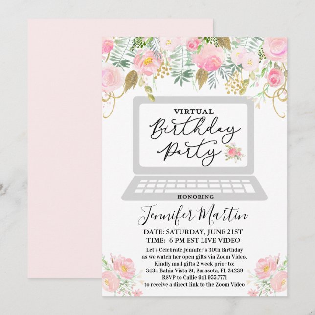 Invitation N'IMPORTE QUEL ÂGE - Fête d'anniversaire virtuelle (Devant / Derrière)