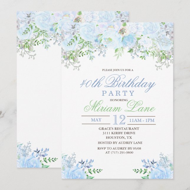 Invitation N'IMPORTE QUEL ÂGE - Floral Anniversaire Fête Invi (Devant / Derrière)