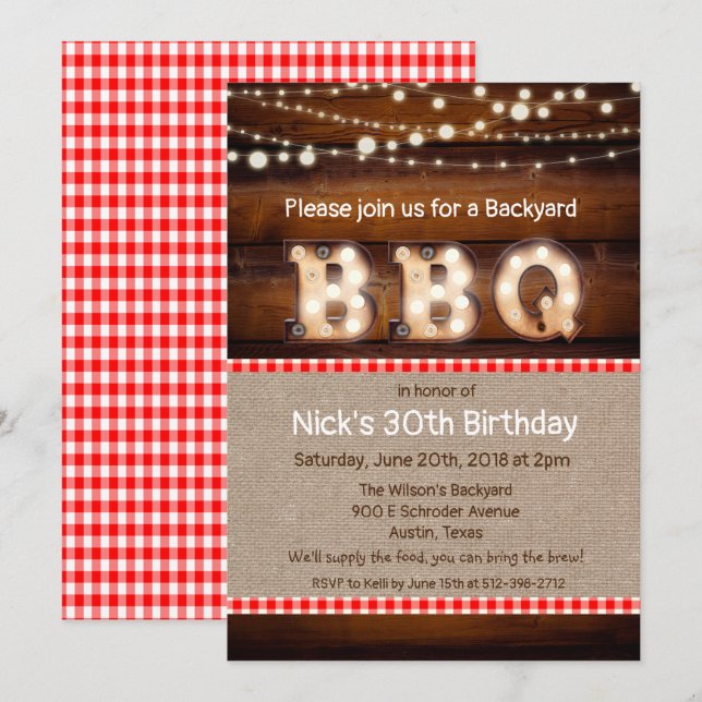 Invitation N'IMPORTE QUEL ÂGE - Jardin rustique BBQ Invitatio (Devant / Derrière)