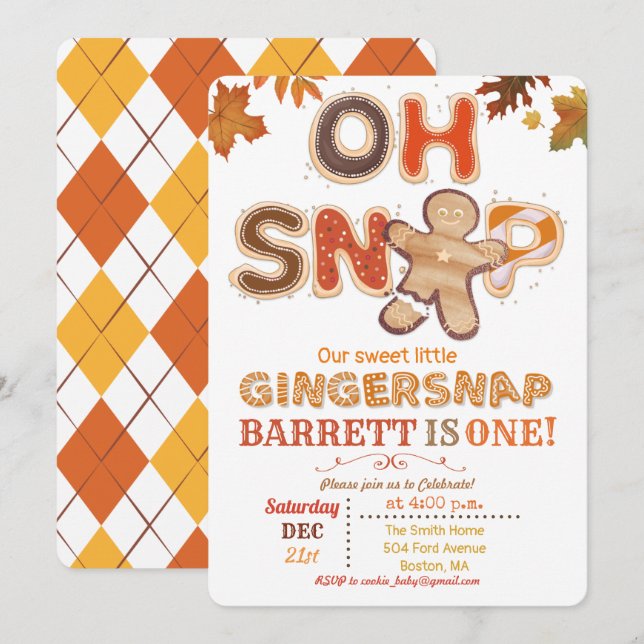 Invitation N'IMPORTE QUEL ÂGE - Oh Snap Gingerbread Invitatio (Devant / Derrière)