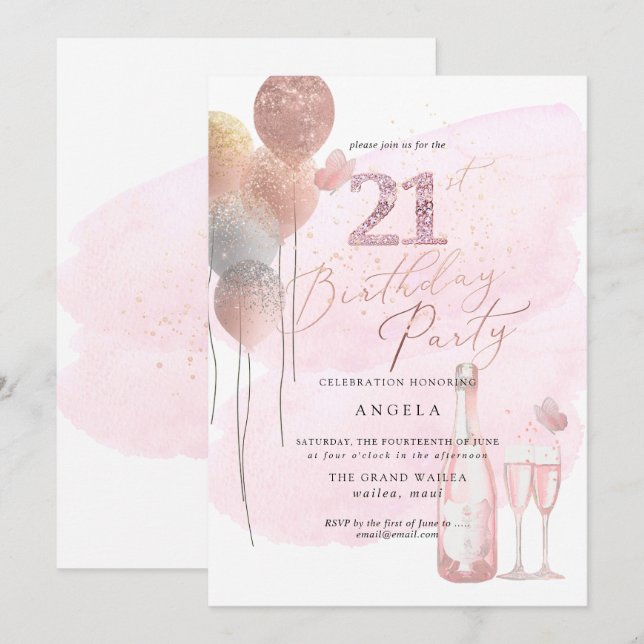 Invitation N'importe quel âge, Parties scintillant Ballons Ch (Devant / Derrière)