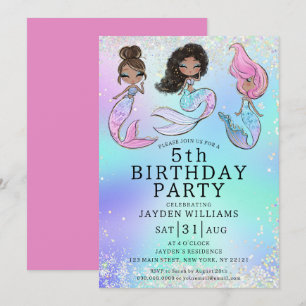 Invitation N'importe quel âge Parties scintillant Sirène Coif