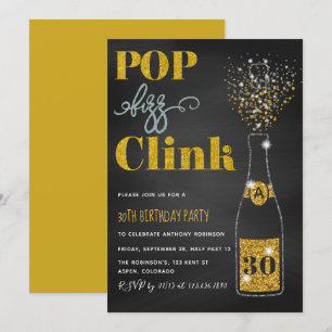 Invitation N'importe quel âge Pop clink parties scintillant t