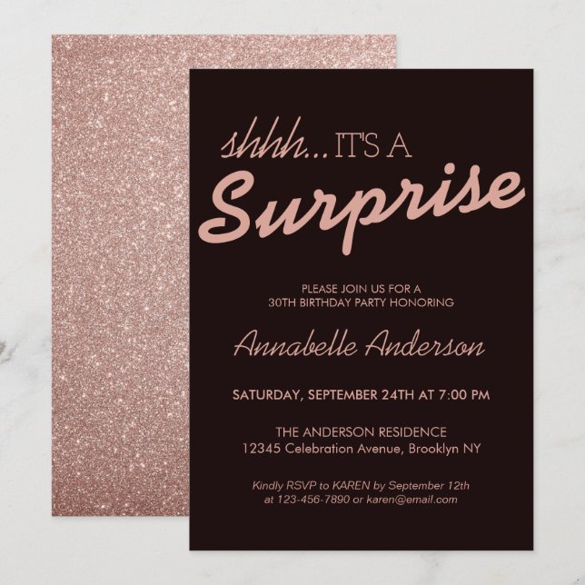 Invitation N'importe quel âge Rose Rose Rose Gold Parties sci (Devant / Derrière)
