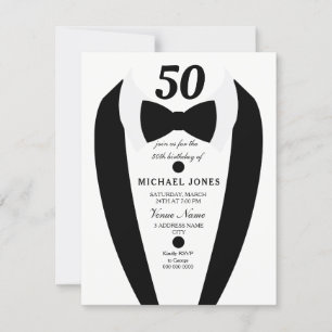 Invitation N'importe quel âge Tuxedo Mens 50e anniversaire In