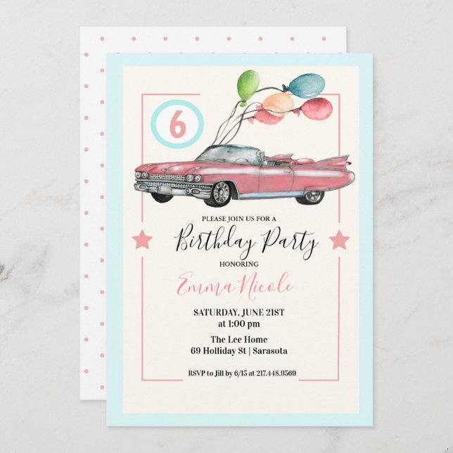 Invitation N'IMPORTE QUEL ÂGE - Voiture Fête d'anniversaire (Devant / Derrière)