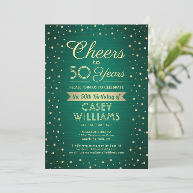 Invitation N'IMPORTE QUEL Anniversaire Cheers Brossé Vert & O (Debout devant)
