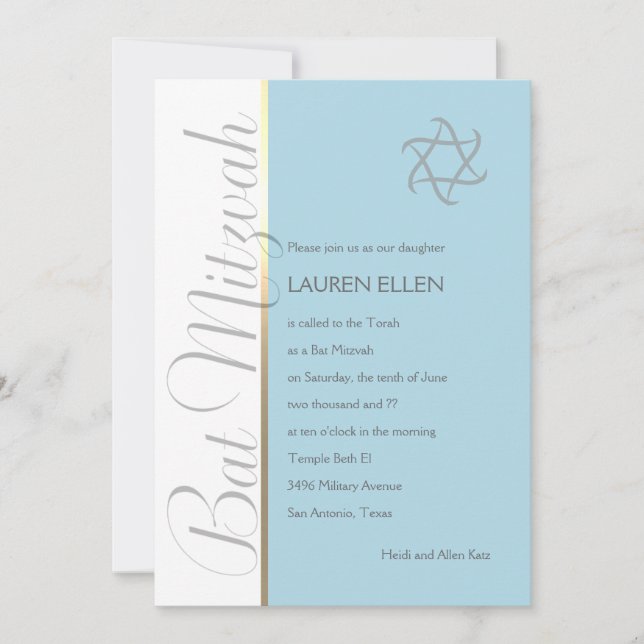 Invitation N'importe quel Bat mitzvah d'invitation couleur (Devant)