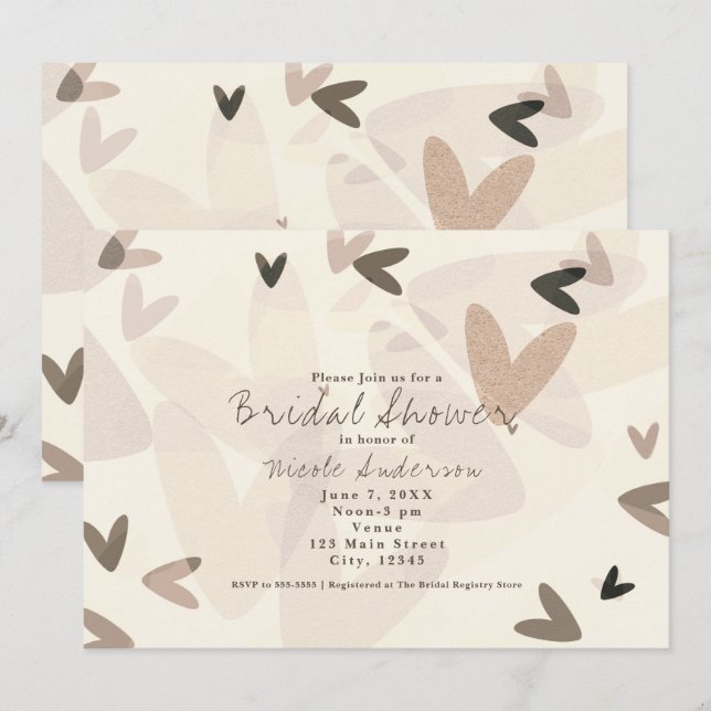 Invitation N'IMPORTE QUEL ÉVÉNEMENT Coeurs Rose & Taupe Invit (Devant / Derrière)