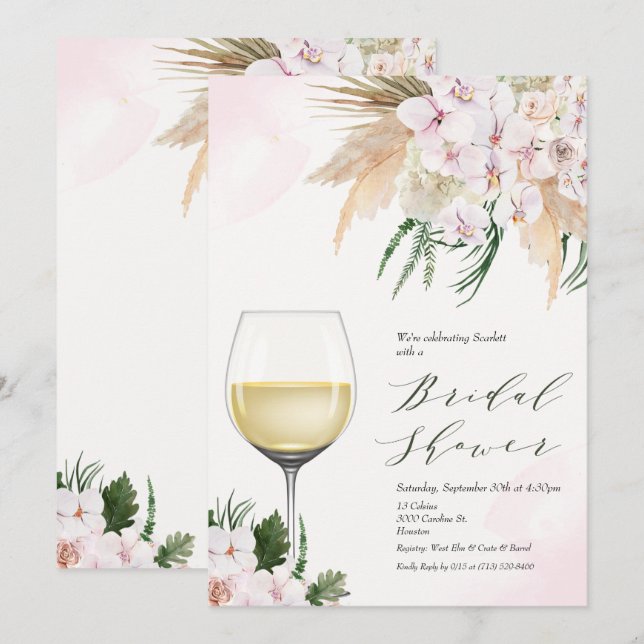 Invitation N'IMPORTE QUEL ÉVÉNEMENT - Vin Verre Floral Invita (Devant / Derrière)